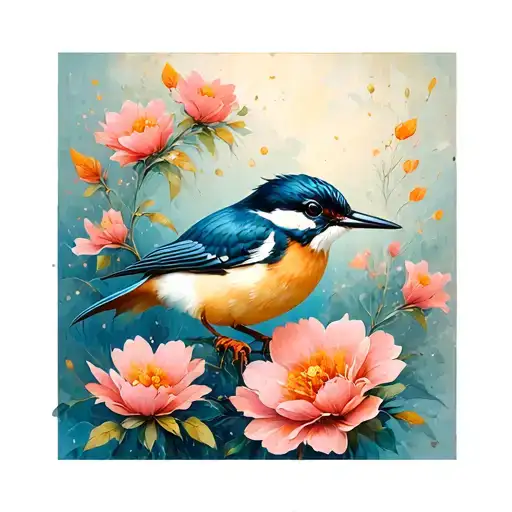 belted Kingfisher flowers  tattoo design idea