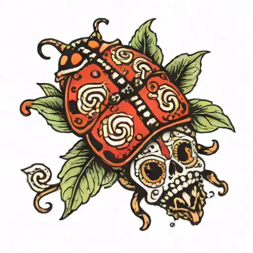 lady bug on sugar skull tattoo design idea