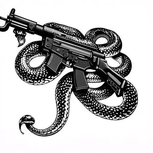 a snake wrapped around an AK 47 assault rifle  tattoo design idea