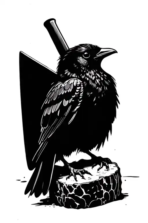 Black bird sitting on a meat cleaver tattoo design idea