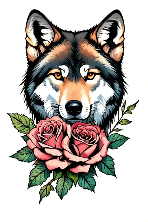 Roses, lone wolf, time, patience tattoo design idea