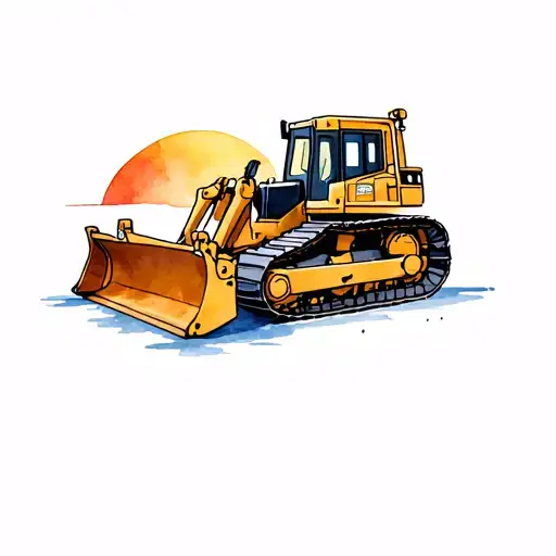 bulldozer with background sunset tattoo design idea