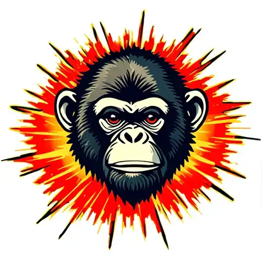 monkey bomb explosion tattoo design idea
