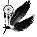 black cross, feather, dream catcher, dove flys away tattoo design idea