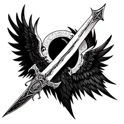 arcane sword with wings tattoo design idea