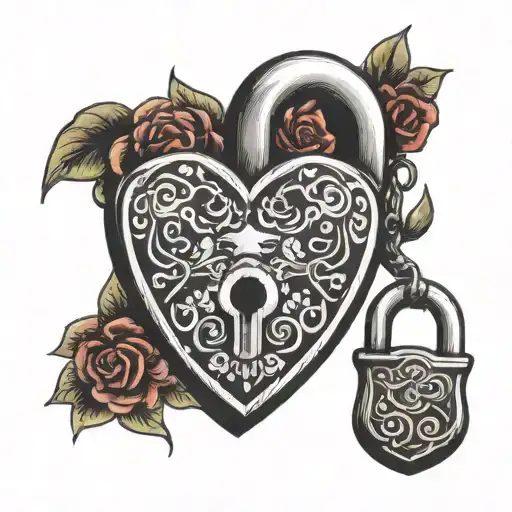 twin flame padlock locked tattoo design idea