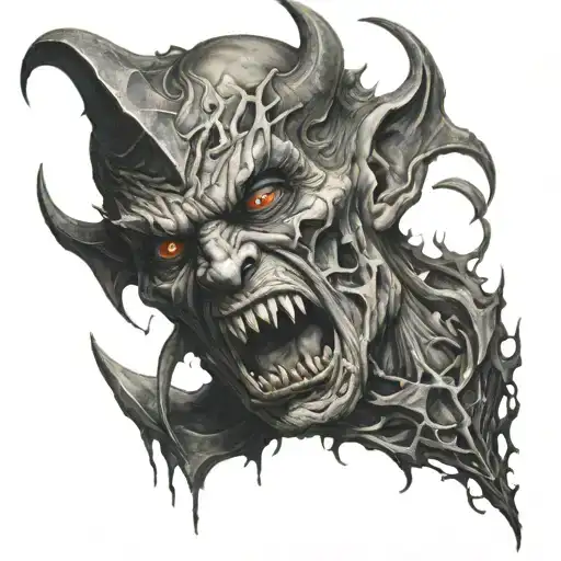 defeated suffering and crying demon tattoo design idea