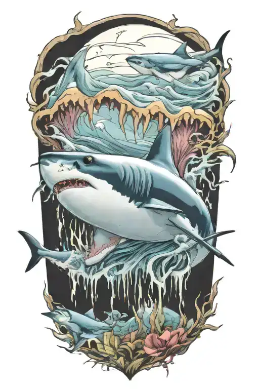 shark with open mouth tattoo design idea
