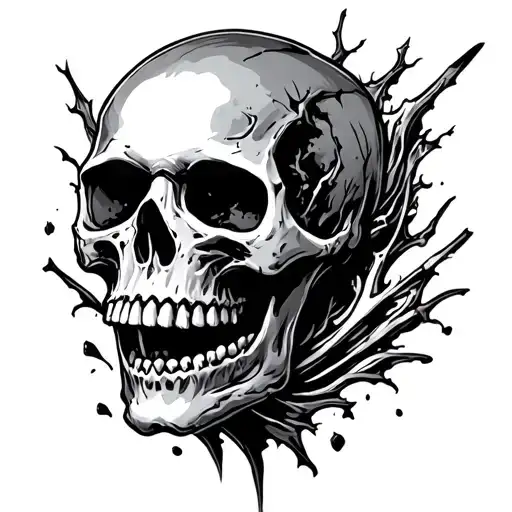 rotting skull tattoo design idea