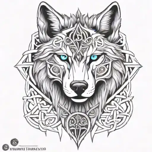 Wolf With Blue Eyes On Armor Tattoo Design Featuring Celtic Trinity Knot tattoo design idea