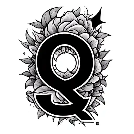 Femboy, with a black Q letter surounded by cool lines tattoo design idea