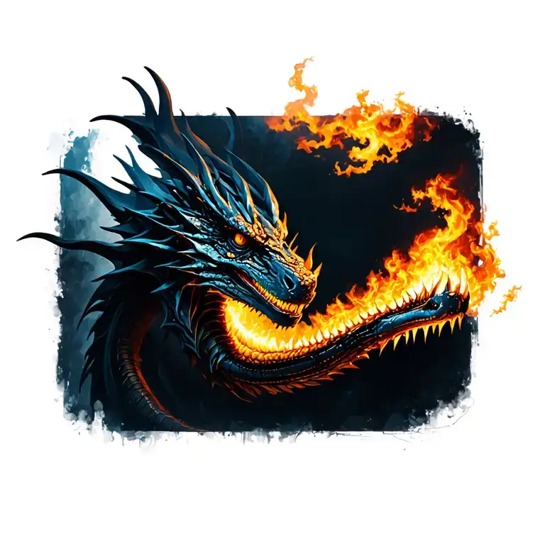 robotic dragon breathing fire tattoo design idea
