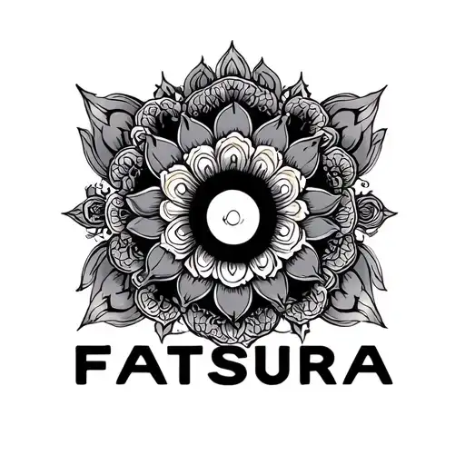 create a unique tattoo with the name "FATSURA" with designs relating to Theravada Buddhism and/or the country Laos tattoo design idea