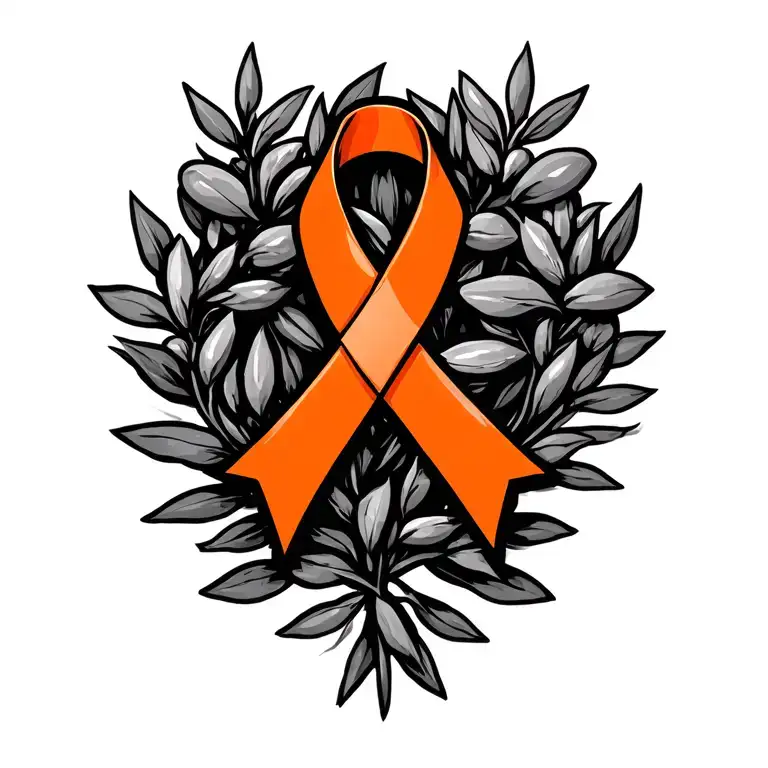 orange cancer ribbon with olive branches wrapped around  tattoo design idea