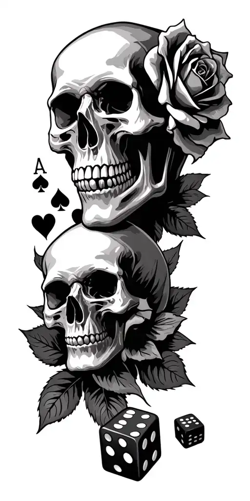 ace skulls roses and dice  tattoo design idea