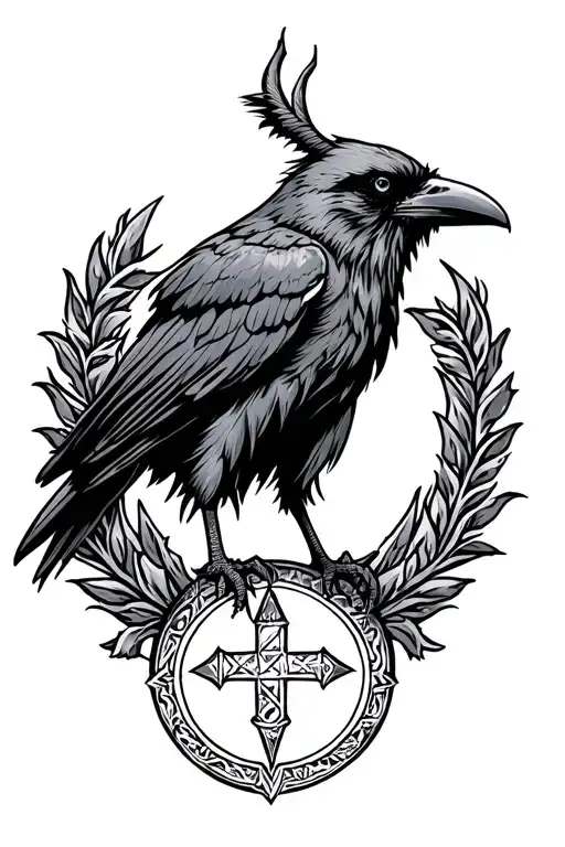 Viking crow runes tattoo design idea