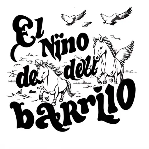 "El niño del barrio " horses and some white pigeons flying tattoo design idea
