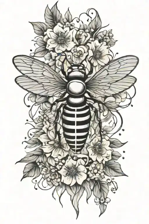 winged insect funeral pyre fog month of December birth flower tattoo design idea