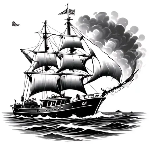 fire fighter boat sailing ship tattoo design idea