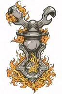 hammer and anvil surrounded by flames tattoo design idea