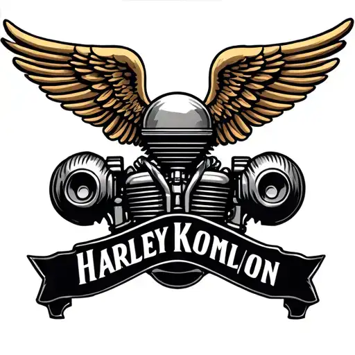 v twin Harley engine with wings tattoo design idea