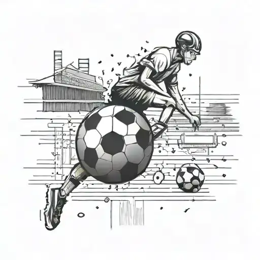 An accountant balancing numbers on a football field with black-grey shading tattoo design idea