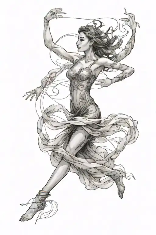 ethereal dancer gracefully moving tattoo design idea