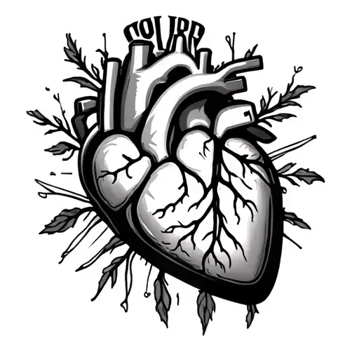 bicylindric interior motor and heart  tattoo design idea