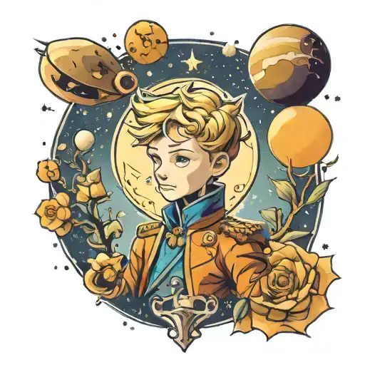 the little prince planet with J tattoo design idea