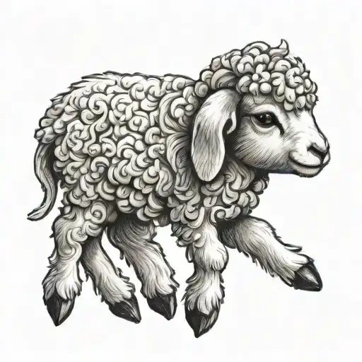 A small lamb, symbolizing the one lost sheep, being gently held by a hand that represents Christ or God's guidance.  tattoo design idea