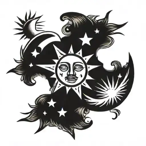 moon and sun shining tattoo design idea