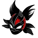 Kabuki Mask With Pieces Koi Fish Swiming tattoo design idea