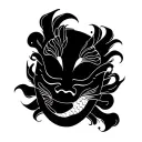 Kabuki Mask With Pieces Koi Fish Swiming tattoo design idea