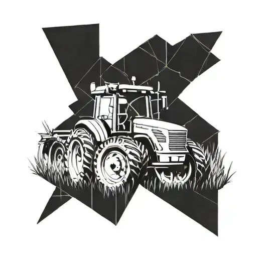 Combine a tractor with a field of crops in a geometric design tattoo design idea