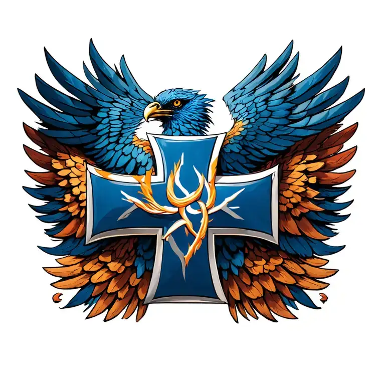 Phoenix bird covering up a Maltese Cross tattoo design idea