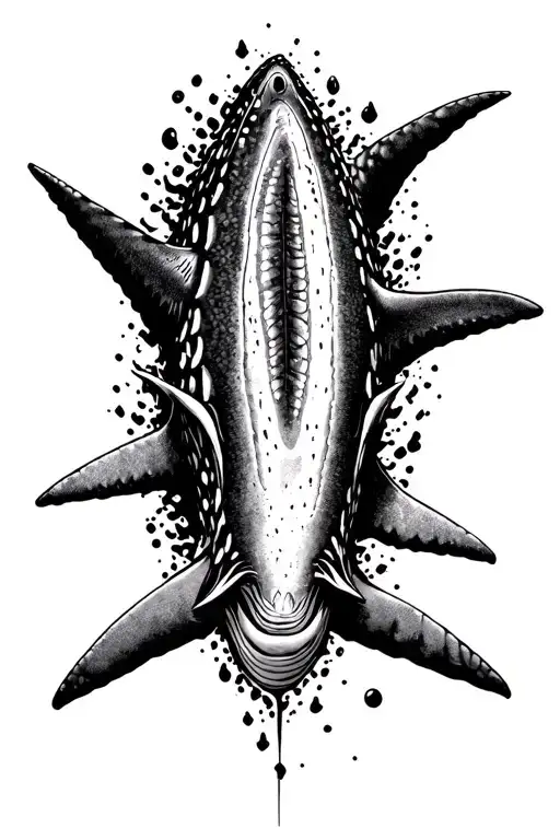 gothic whale shark tattoo. vertical negative space.  tattoo design idea