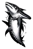 gothic whale shark tattoo. vertical negative space.  tattoo design idea
