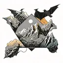 A Group of conquering a mountain as if it was a batle against the mountai  tattoo design idea