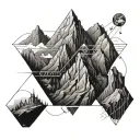 A Group of conquering a mountain as if it was a batle against the mountai  tattoo design idea