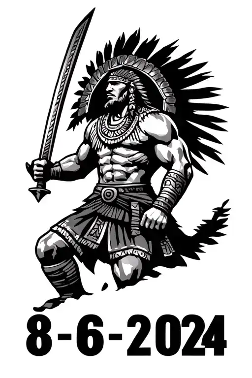 "8-6-2024" "8-6-2024" Aztec warrior wielding a sword tattoo design idea