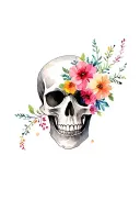 skull with flowers from the birth months May July and December  tattoo design idea