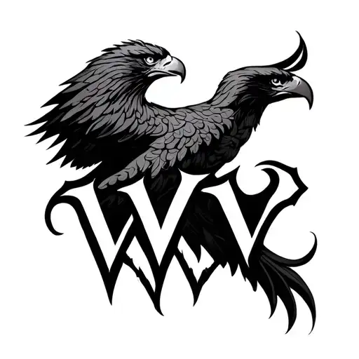 tribal eagle with letter W tattoo design idea