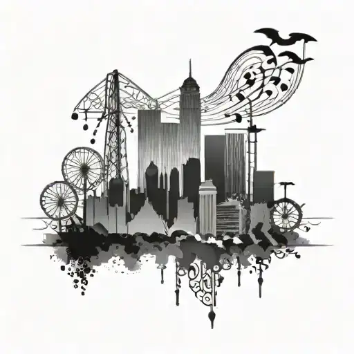 Ipshita. Aries, Bangalore skyline with musical notes tattoo design idea
