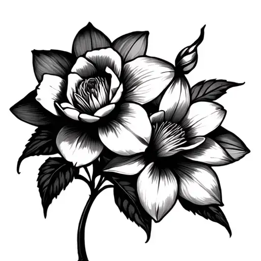 daffodil rose water lily morning glory tattoo design idea