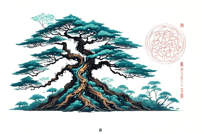 Cybernetic tree blending nature and technology. tattoo design idea