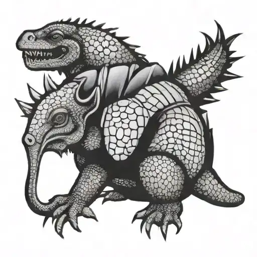 armadillo kaiju collage tattoo design idea