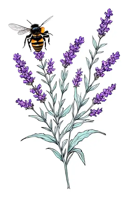 lavender bush and bumble bee tattoo design idea