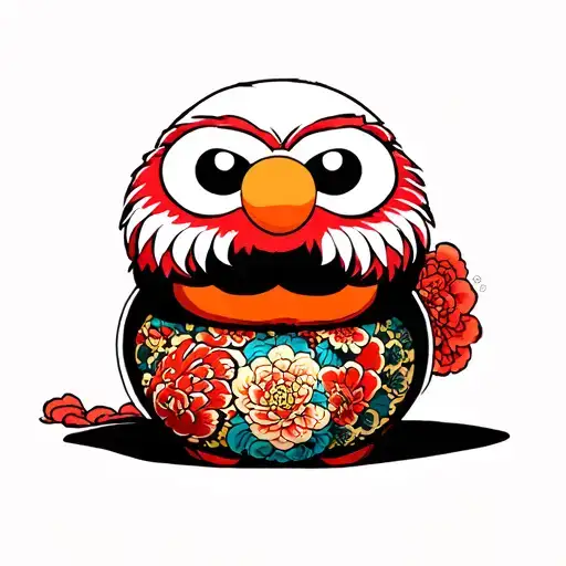 daruma fused with elmo tattoo design idea