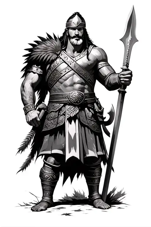 A viking warrior, a gladiator, a spartan, a native american warrior, a mongolian warrior, a samurai and a roman soldier tattoo design idea