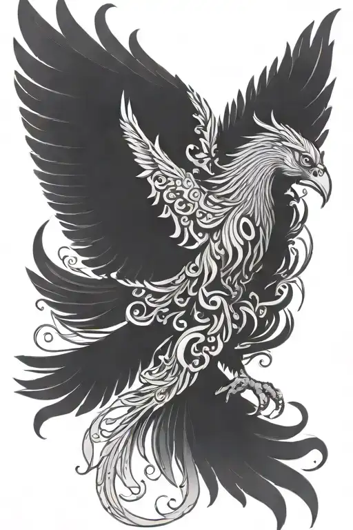 a black phoenix to cover tattoo design idea